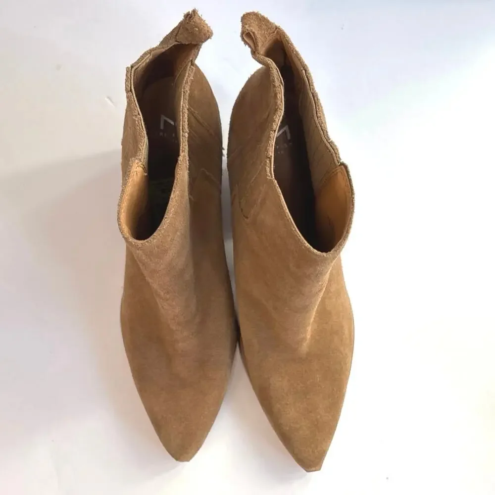 Marc Fisher Alva Camel Tan Suede Pointed Toe Block Heel Bootie Size 11